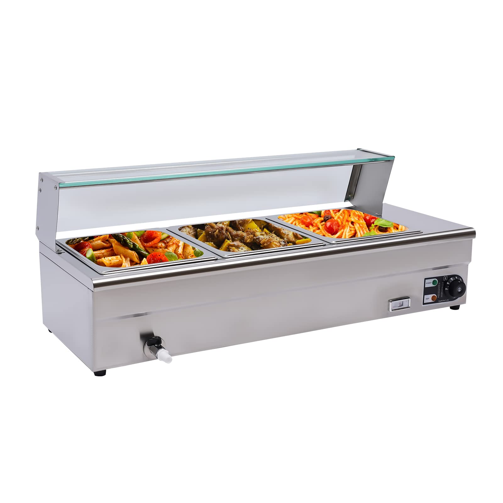 Scaldavivande per buffet, 1200 W, potenza di riscaldamento 22 kg, 3 pentole da 6 l, temperatura 30-80 °C, 0,6 mm, coperchio in vetro temperato, ideale per buffet, ristoranti, snack