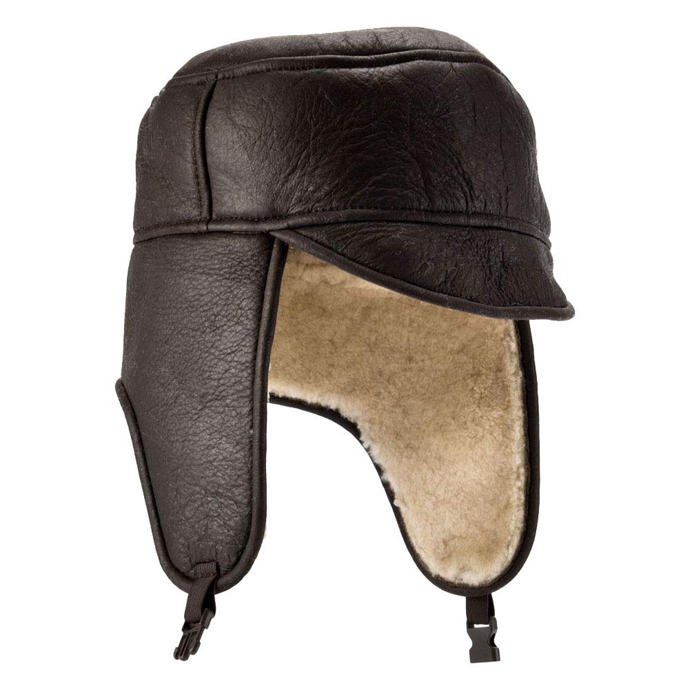 Lambland Men's Luxury Leather Outer Hat with Sheepskin Lining (as8, Alpha, s, m) Brown