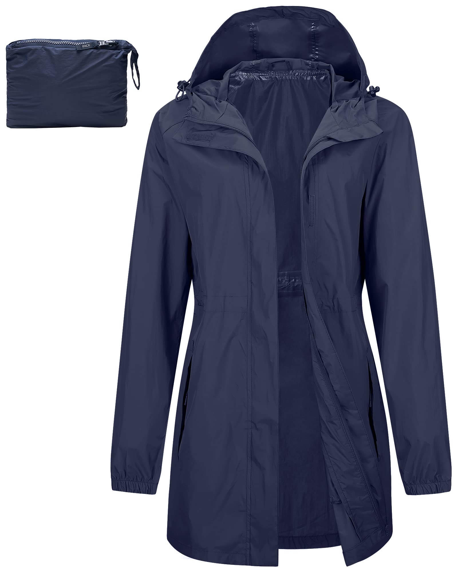 33,000ft33,000ft Women's Rain Jacket Lightweight Hooded Long Rain Coat Waterproof Jacket Ladies Packable Functional Jacket Windbreaker Breathable Active Outdoor Coats