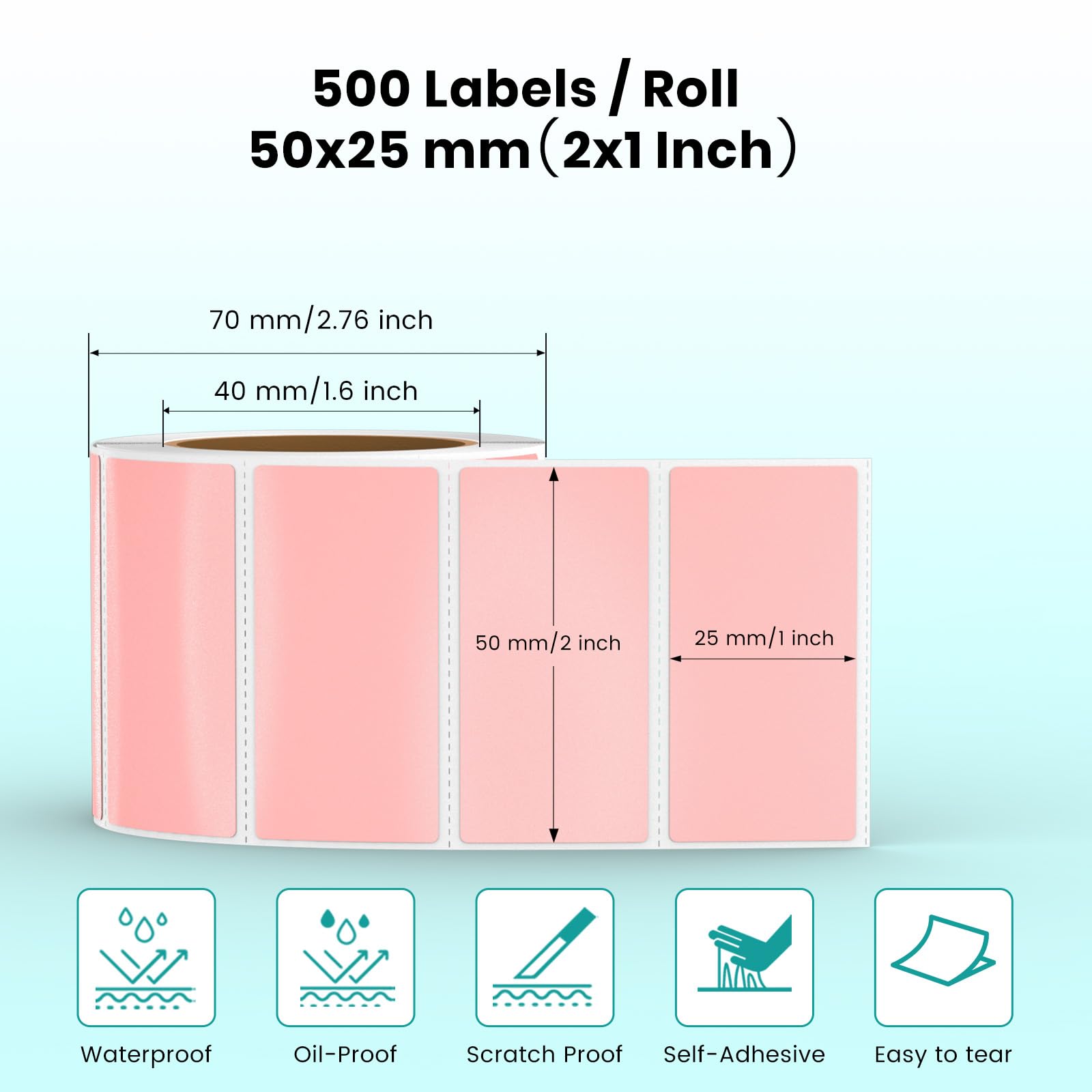 Étiquettes Thermiques Vinyle Rose - 25x50 Mm, 500 Pièces Imperméables