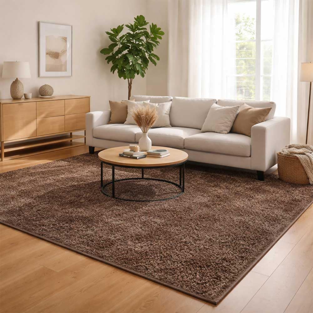 OLIVO.shop Tappeto Salotto Moderno, Tappeto Soggiorno, Tappeti Camera da Letto, Tappeto Salotto Lavabile, Morbido, Tinta Unita, LIVING MARRONE (160x230 cm)