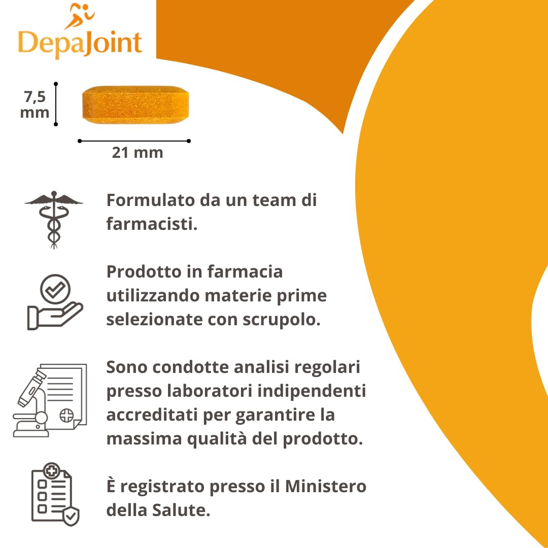 Depajoint 50 cpr - integratore con glucosammina, condroitin solfato, acido jaluronico, curcuma e artiglio del diavolo. Indicato per il benessere articolare.