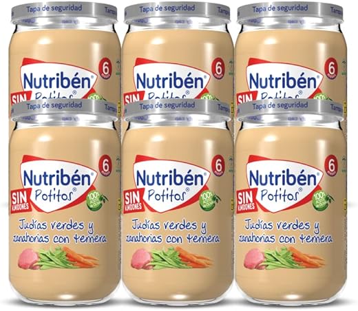 Nutribén Potitos De Ternera con Judías Verdes Y Zanahoria, Desde los 6 Meses, Pack 6 x 235gr