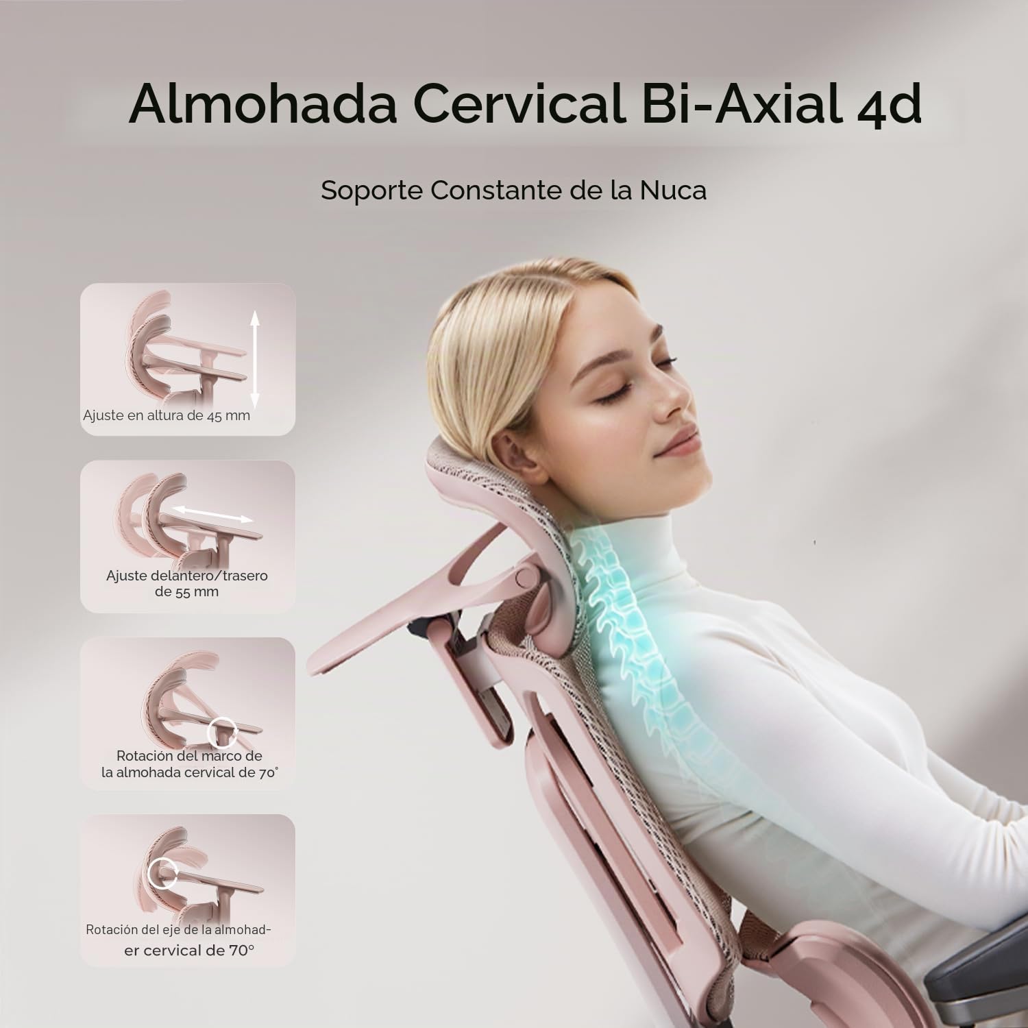 Hbada E3 Air Silla de Oficina Ergonomica - Soporte Lumbar Dinámico de 3 Zonas, Reposacabezas 3D y Brazos 4D, Silla Ergonomica Escritorio Sin Pedales (Rosa)