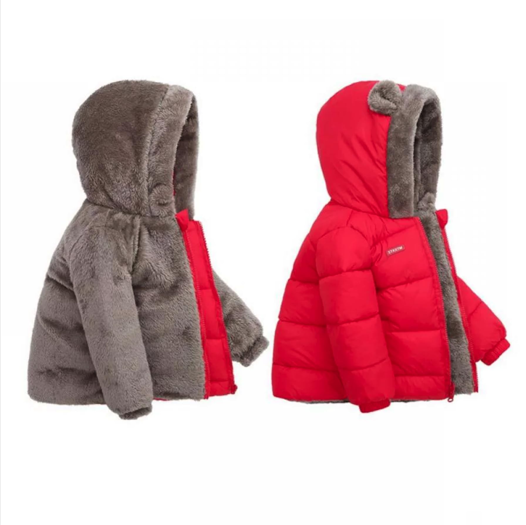 Tricycle Clothing Standard Length Kids Boys & Girls Unisex Warm Full Sleeves Reversible Quilted Furr Jacket With Hood (2-3 Year, Red) 1