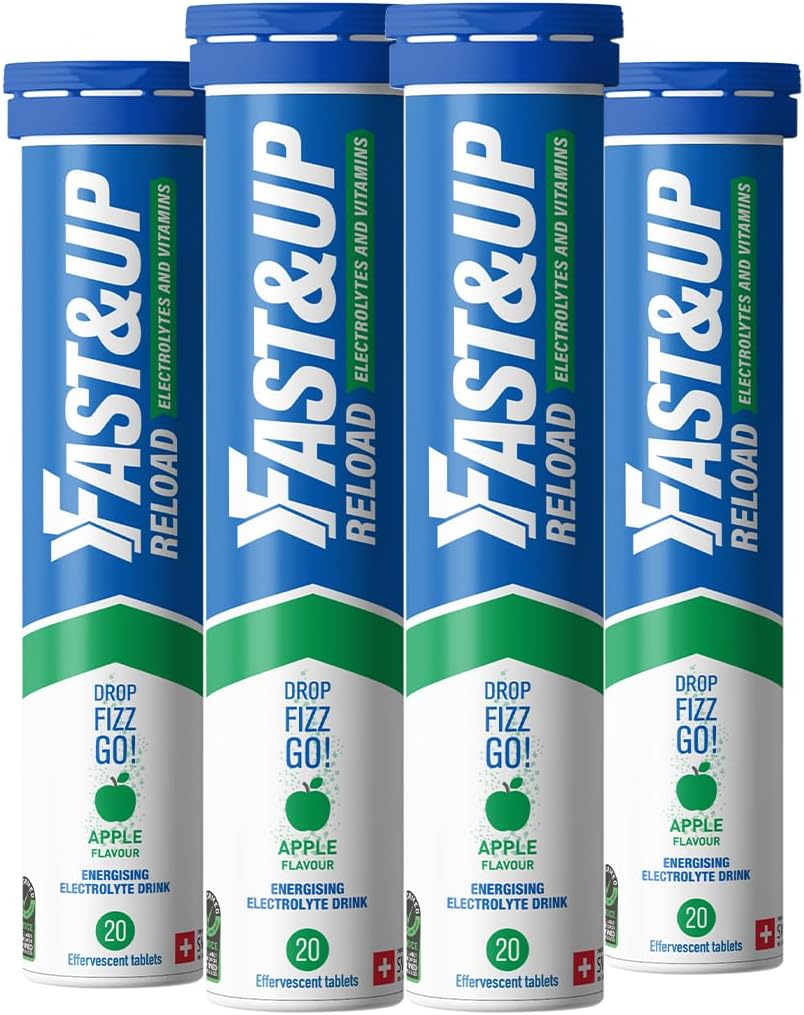 Fast&Up Reload –Apple Flavour – 80 Effervescent Tablets – Instant Electrolytes for Rapid Hydration & Energy - Added Vitamin C & B12 for Performance, Wellbeing, Travel & Recovery – Vegan