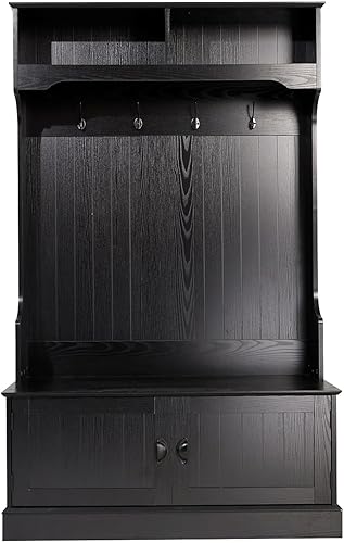 Miniatura 10 de Flash Furniture Fraser - Banco de puerta de árbol de pasillo, perchero con 4 ganchos dobles y 2 cubos de almacenamiento superiores, juego de 1, gris