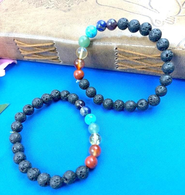 Prajet Natural Healing Crystal Combination 8mm Rounds Beads Bracelet for Health Wealth Education abundance and Good luck Bracelet for Unisex (LEB JET LAVA BEADS BRACELET) - Image 3