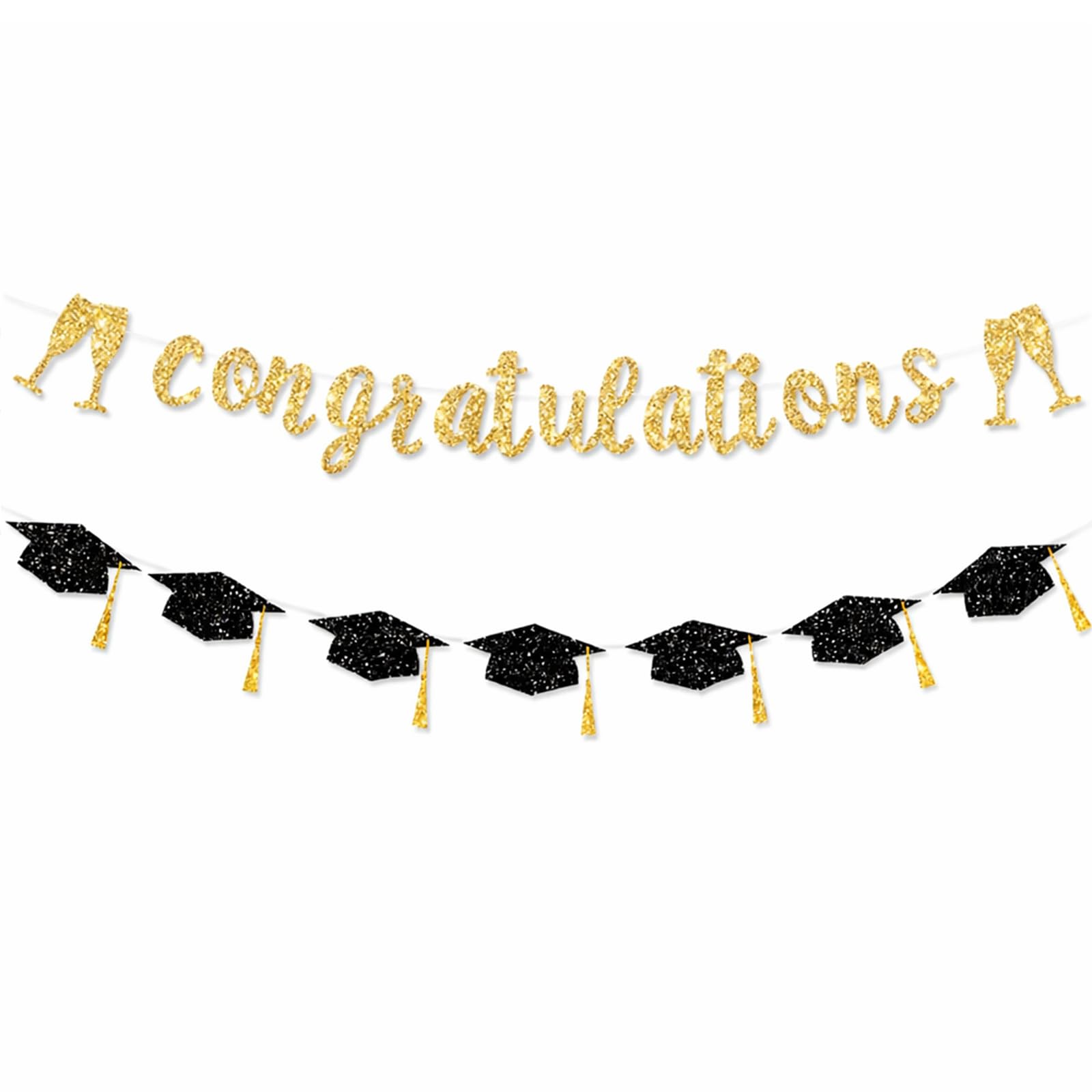 2 Pcs Graduation Congratulations Banner Class Of 2026 Set, Black And Gold Graduation Decorations For Party Decor For Walls, Fence, Outdoor Events For Party, Classroom, And Photo Backdrop