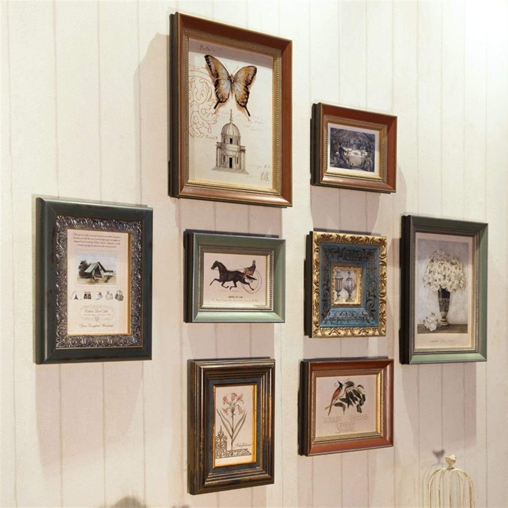 Bilderrahmen Wand Tischrahmen Bilderrahmen Set European Style 8 Stück Retro Holz Kombination Home Decor Klassische hängende Wand Multi Bilderrahmen Set Verschiedene Größen