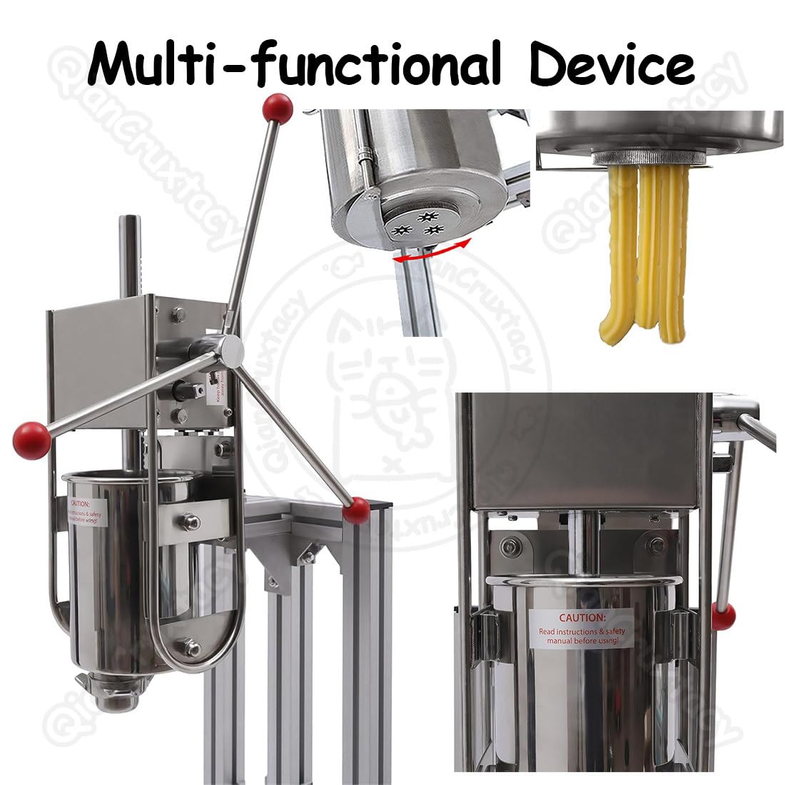 Churro manual de acero inoxidable, máquina de donas comercial y doméstica, soporte en forma de L, 4 boquillas, capacidad de 5 litros para panaderías y restaurantes