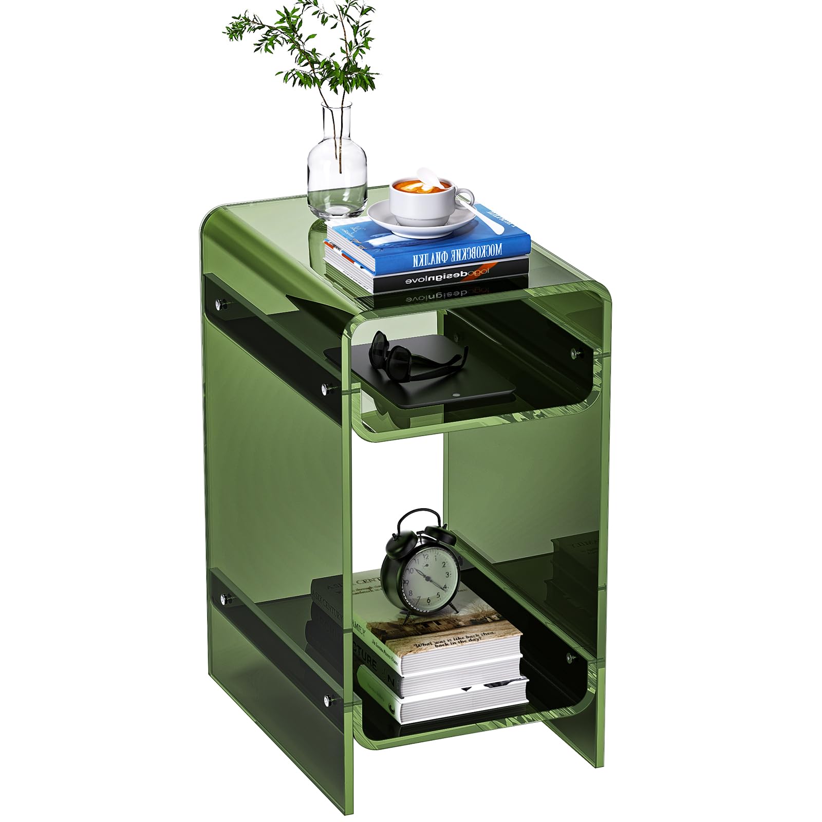 Dewrhiixe Clear Acrylic Side Table Narrow, Side Table for Small Spaces, Skinny Nightstand/Bedside Table for Bedroom, Slim Small End Table (Green Normal, 11.8'' x 15.7'' x 21.7") — image 1