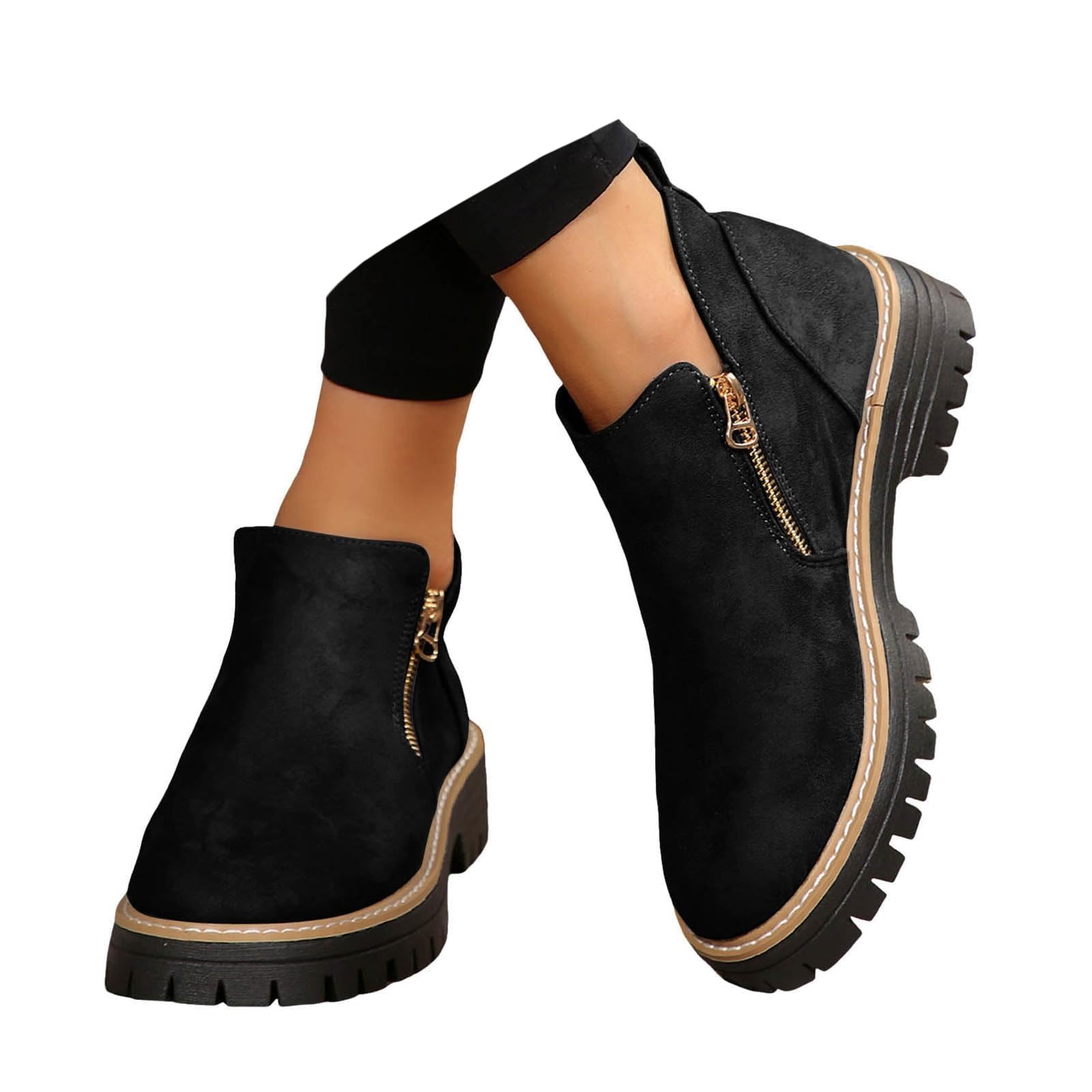 Vintage Chunky Heels Short Booties Casual Fashion Side Shoes Zipper Walking Outdoor Ankle Boots Fall Loafer Non Slip
