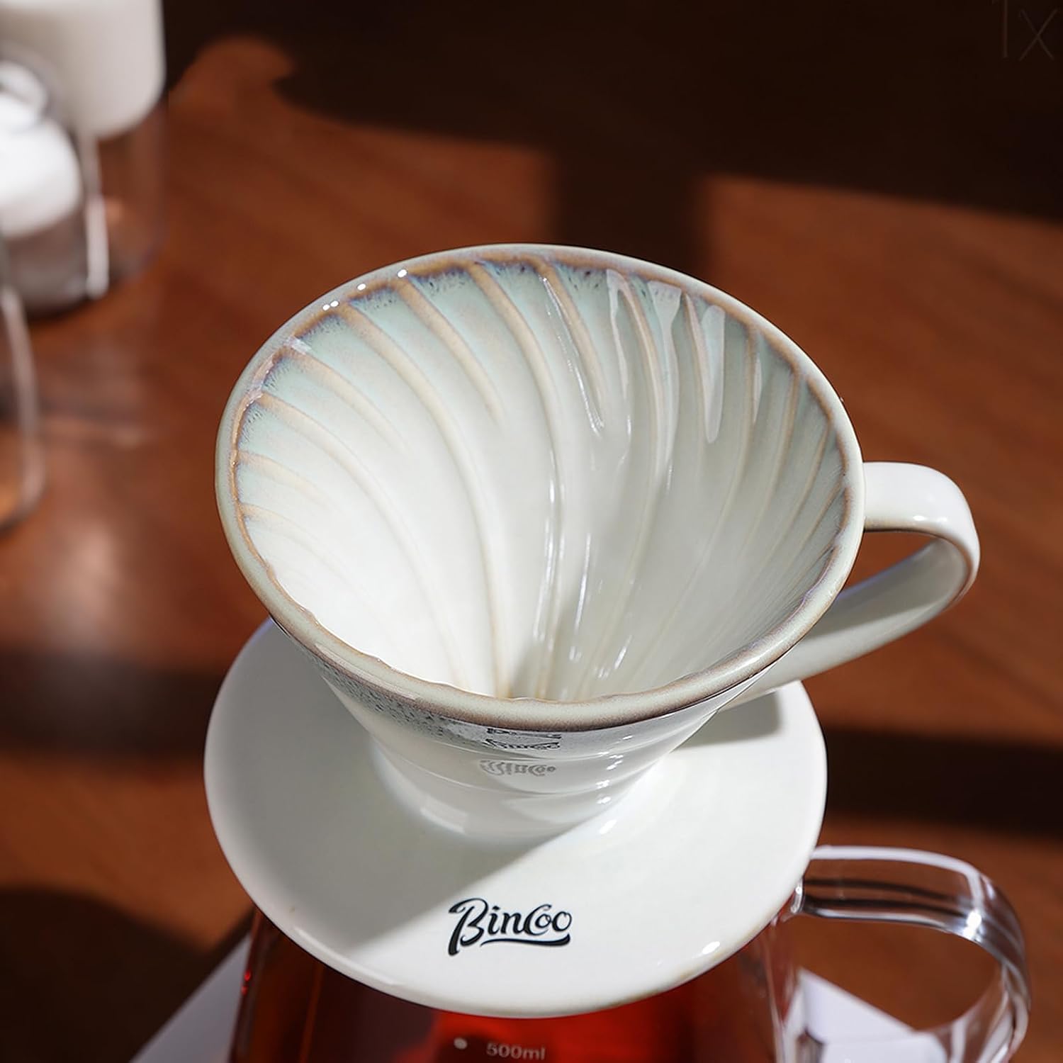 Bincoo Pour Over Coffee Maker&Dripper, Style Cone Filter + 450ml Ceramic Coffee Server, Manual Coffee Brewer Set, Reusable Coffee Filter Holder, Great Gift for Coffee Enthusiasts(Blue)