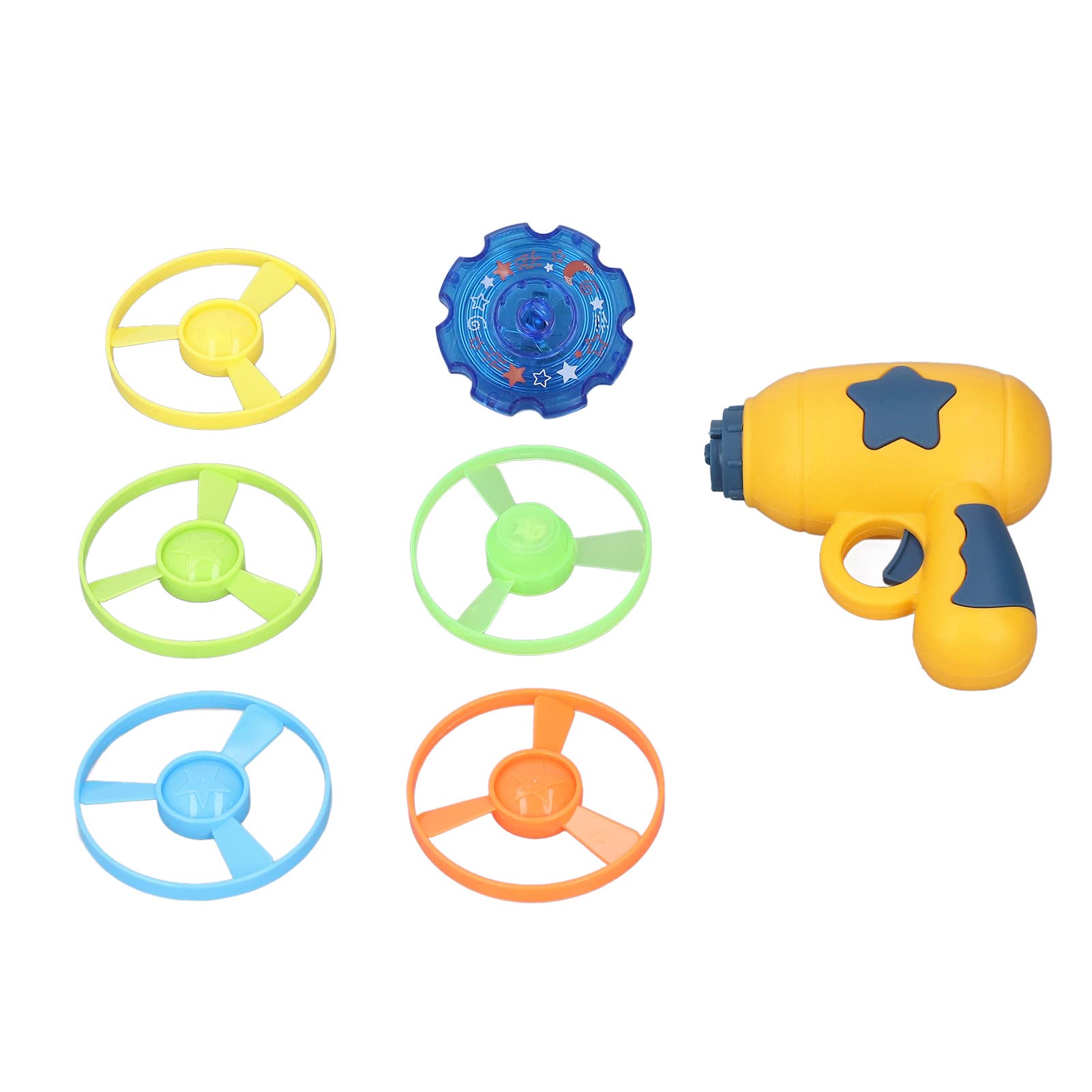 RiToEasysports Juguete Lanzador de Disco Volador, 3 en 1, Pistola de Giroscopio de Platillo Volador, Fácil Instalación, Juguete de Giroscopio de Disco Volador para Niños, Luz LED, Seguro