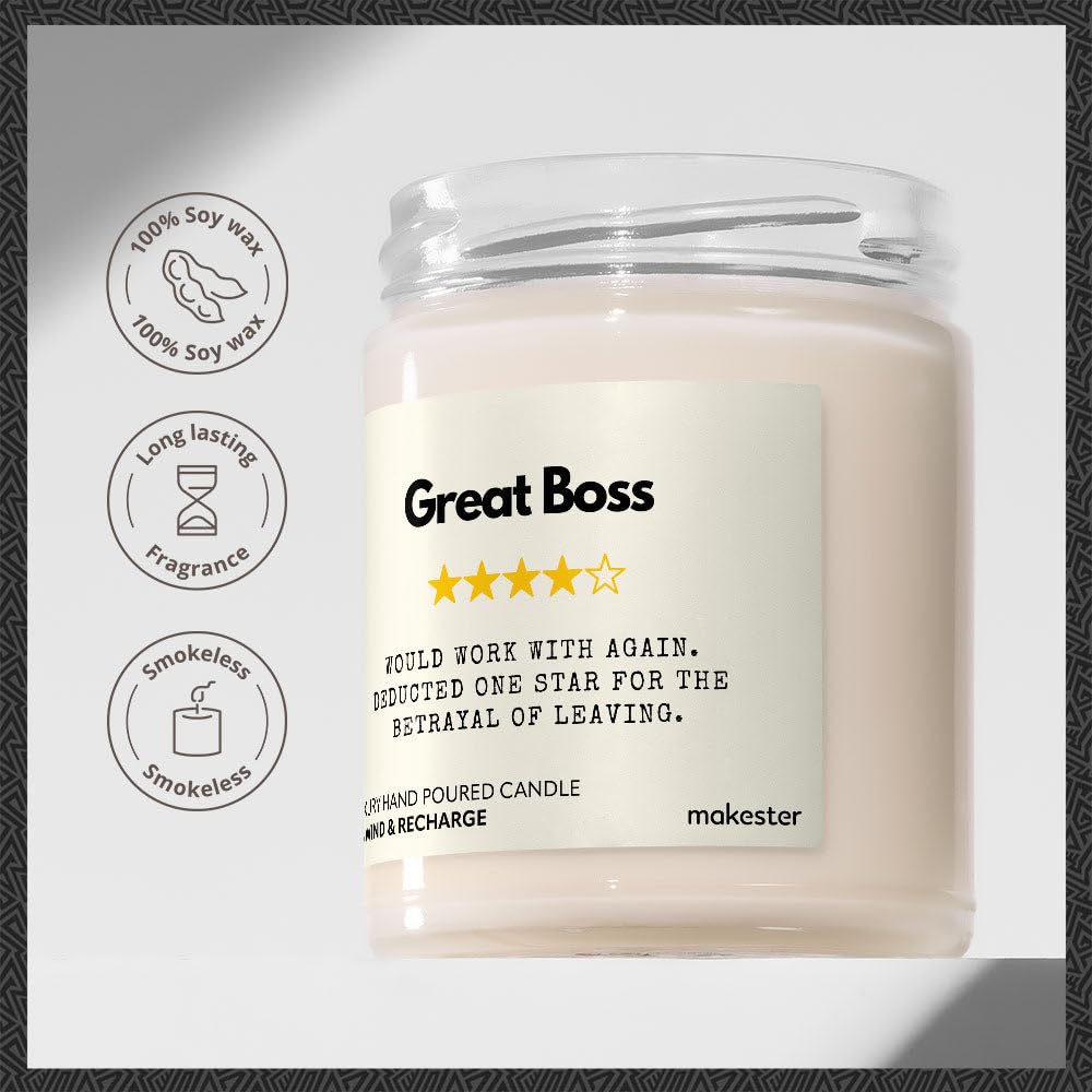 Gift for Departing Boss - Luxury Soy Wax Candle - Vanilla, Jasmine, Sugared Almond - Makester, White, 7.5 cm (W) x 10.5 cm (H) - Image 2