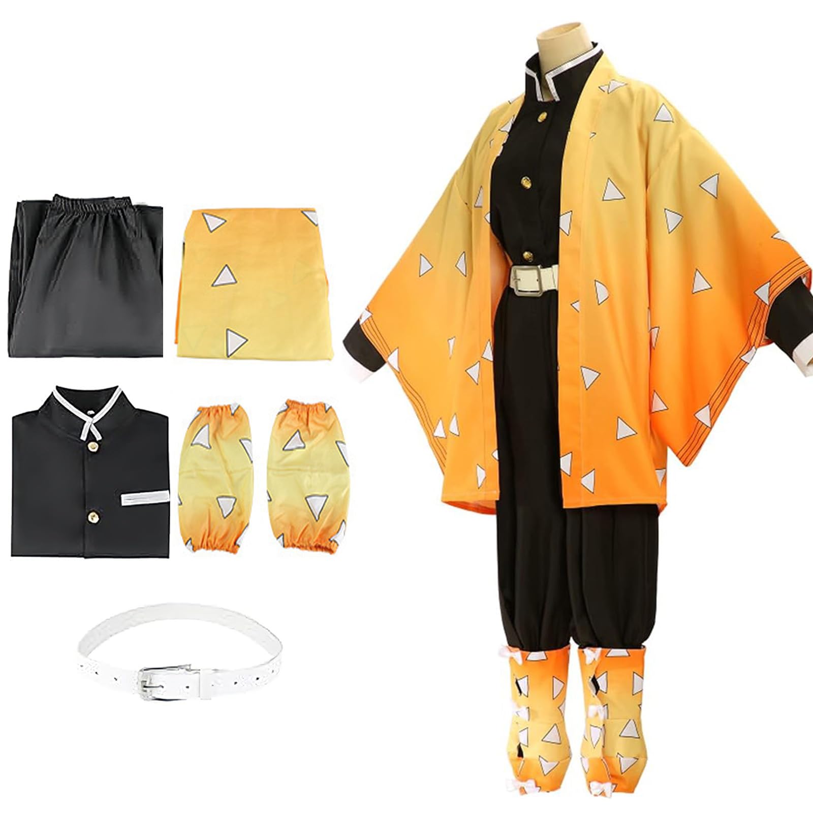 BUERPINKING Anime Cosplay, Kimono Carnival Performance Outfits, Zenitsu Cosplay Costume Set, Anime Costume for Women, Men, Girls and Coat, XL