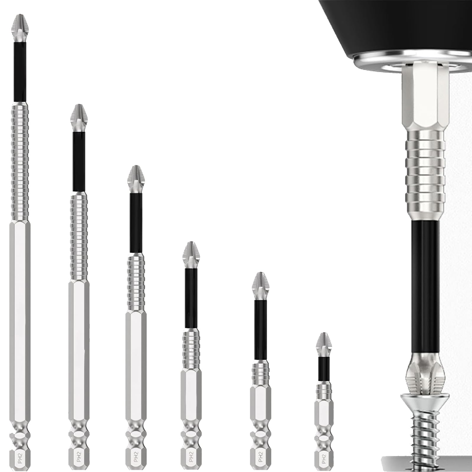 6 PCS High Magnetic Screwdriver Drill Bit Set, S2 Alloy Steel Bits with Chrome Plating for Electric Tools