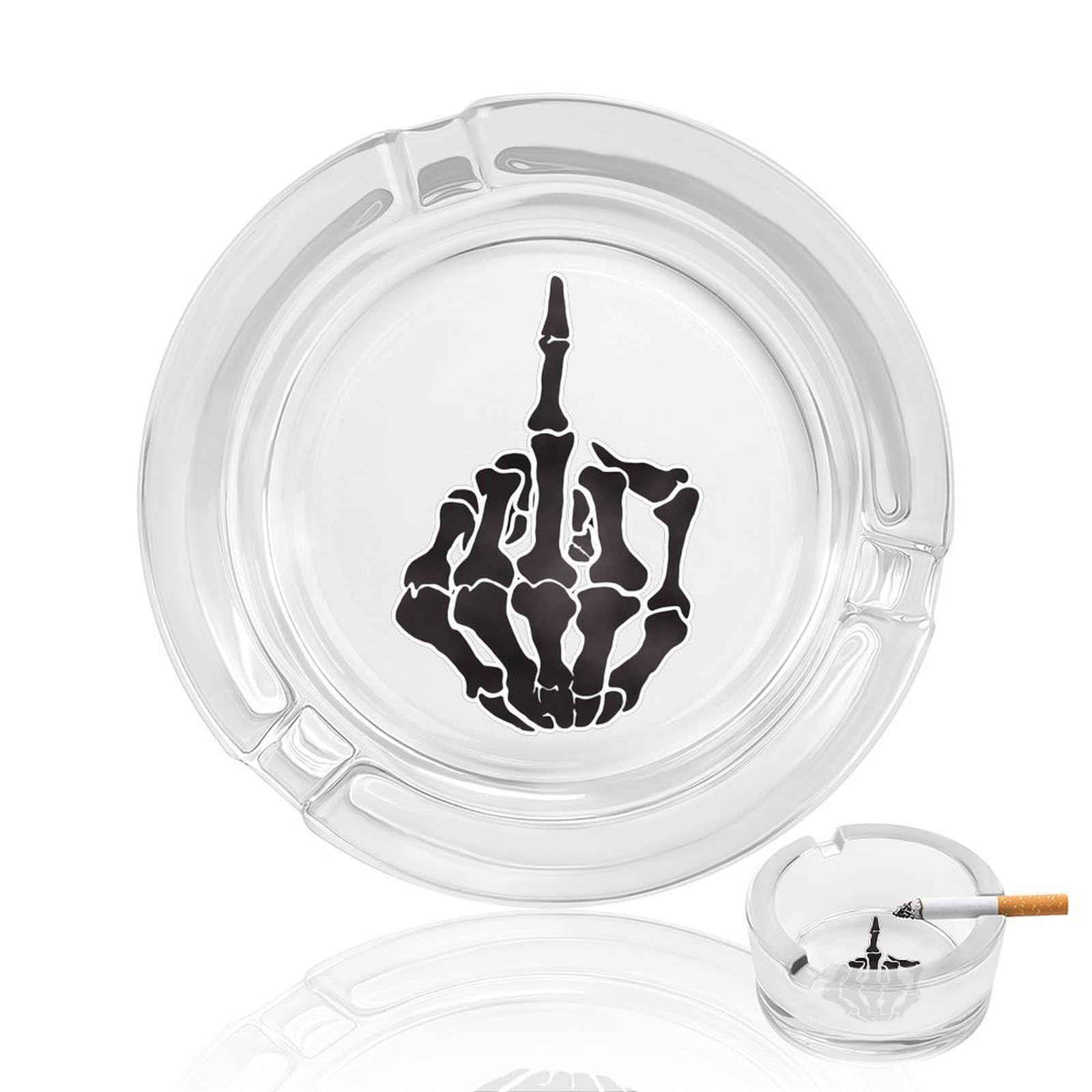 Nclqvjxzkhw Style Fuck Middle Finge Skull Glass Ashtray Round Ash Tray Smoking Trays For Home Garden Outdoor