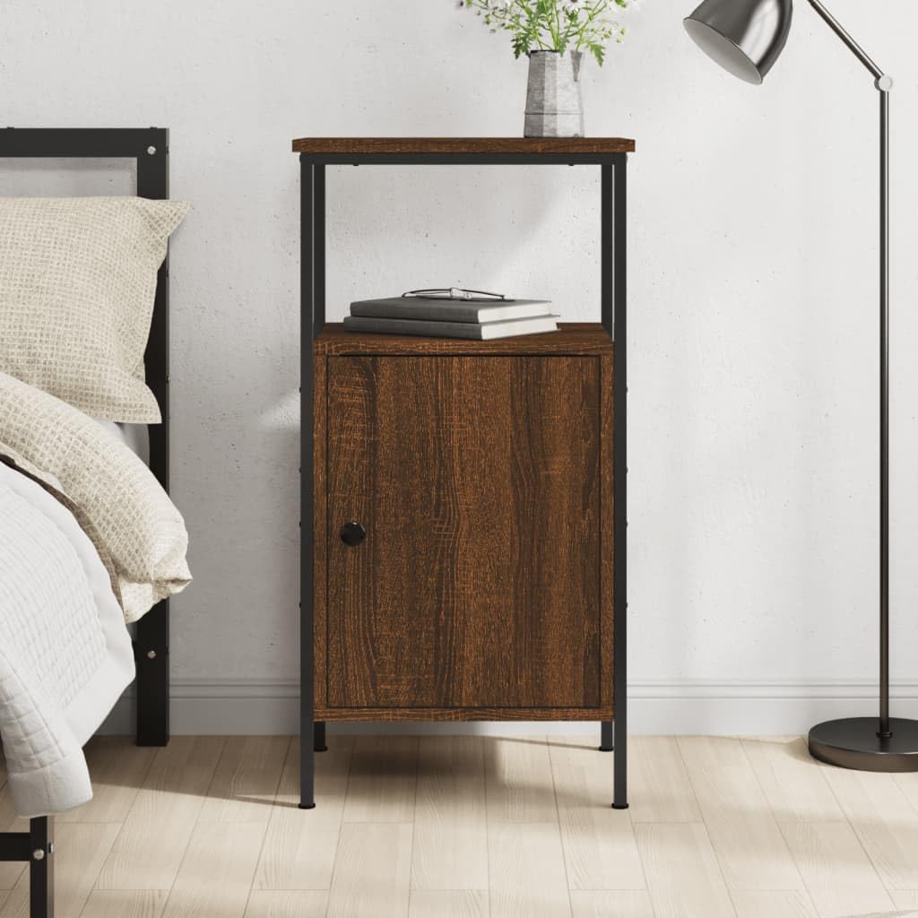 Table de chevet chêne marron 41x31x80 cm en bois d'ingénierie avec tiroir et niche