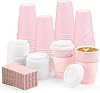 NatNarr 50 Pack Pink Coffee Cup with Lids Sleeves, 12oz Insulated to Go Paper Cups Pink Party Cups Disposable Paper Cups, Drinking Cups for Wedding Birthday Baby Shower Party Supplies