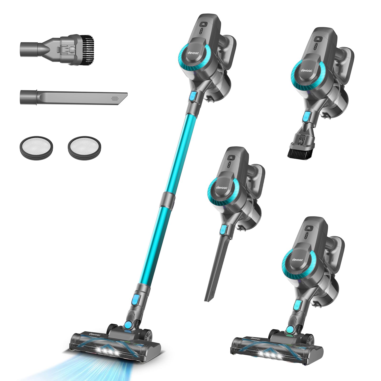 Photo 1 of DEVOAC Cordless Vacuum Cleaner, Ultra-Lightweight Stick Vacuum, 2200mAh Battery Up to 40mins Runtime, 6 in 1 Powerful Handheld Vacuum for Home Hard Floor Carpet Pet Hair (Waterfall)