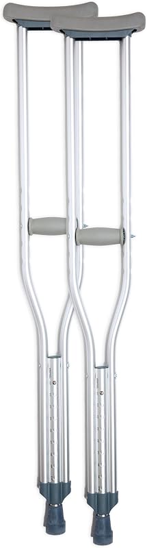 BodyMed Aluminum Crutches for Adults and Children – Pair of Lightweight, Height Adjustable Crutches – Includes Padded Underarm Cushions, Hand Grips, & Rubber Tips – Max. Weight Capacity 300 lb.
