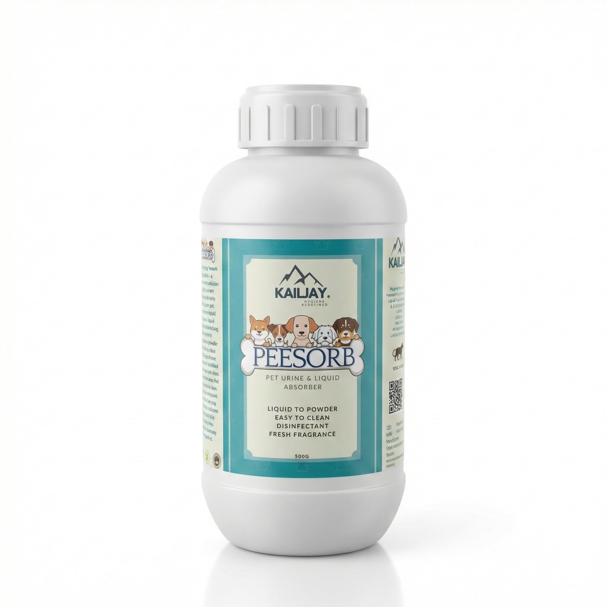 Kailjay peeSORB Pet Urine and Liquid Absorber & Dog deodorizer, for Dogs/Cat urine, vomit, poop Liquid to Powder, Easy to Clean, Disinfectant, Fresh Fragrance, Easy to Use (900G)