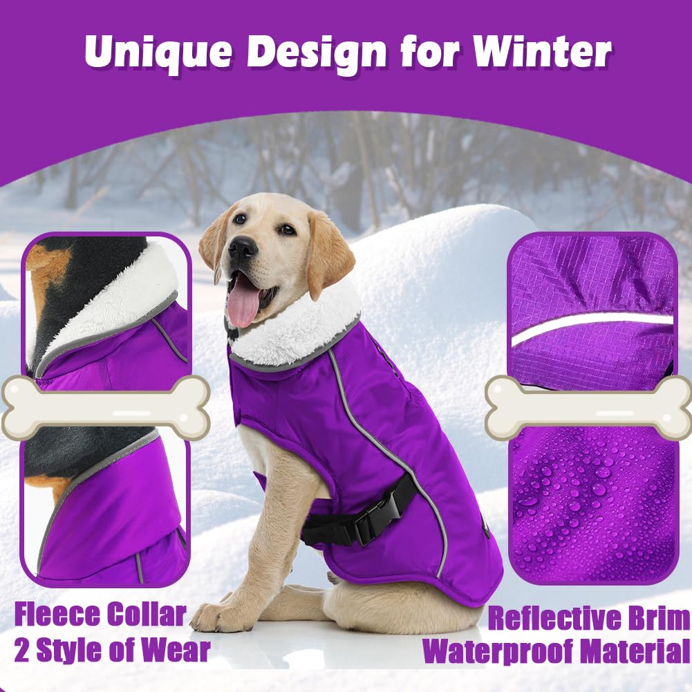 EMUST Abrigo de invierno para perro, chaqueta de nieve impermeable para perro, abrigo ajustable para perros pequeños/medianos/medianos para invierno, morado, L