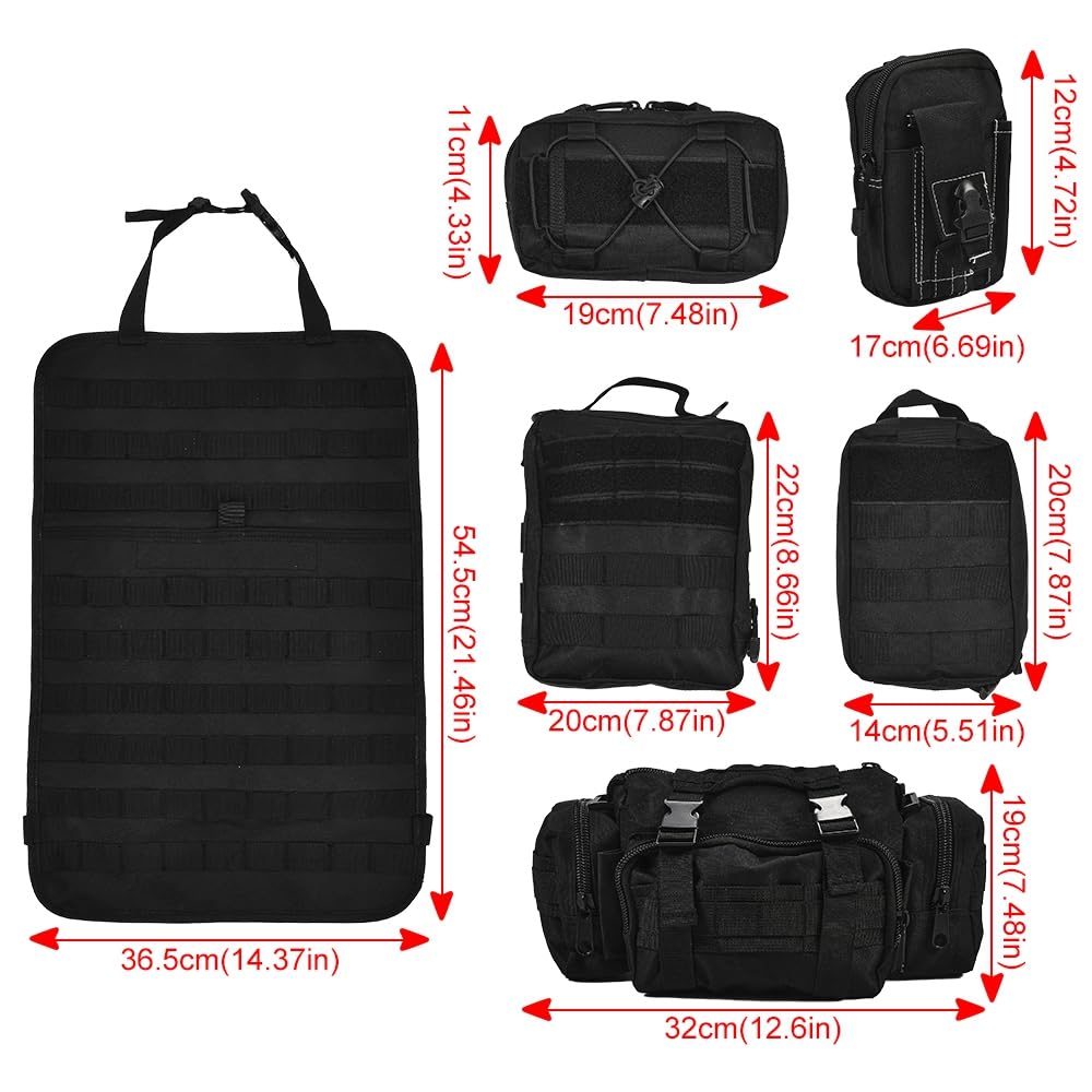 XhuangTech Organizer tattico per sedile auto, resistente, protezione posteriore con 5 tasche staccabili, organizer tattico universale per sedile anteriore e posteriore, per la maggior parte delle auto