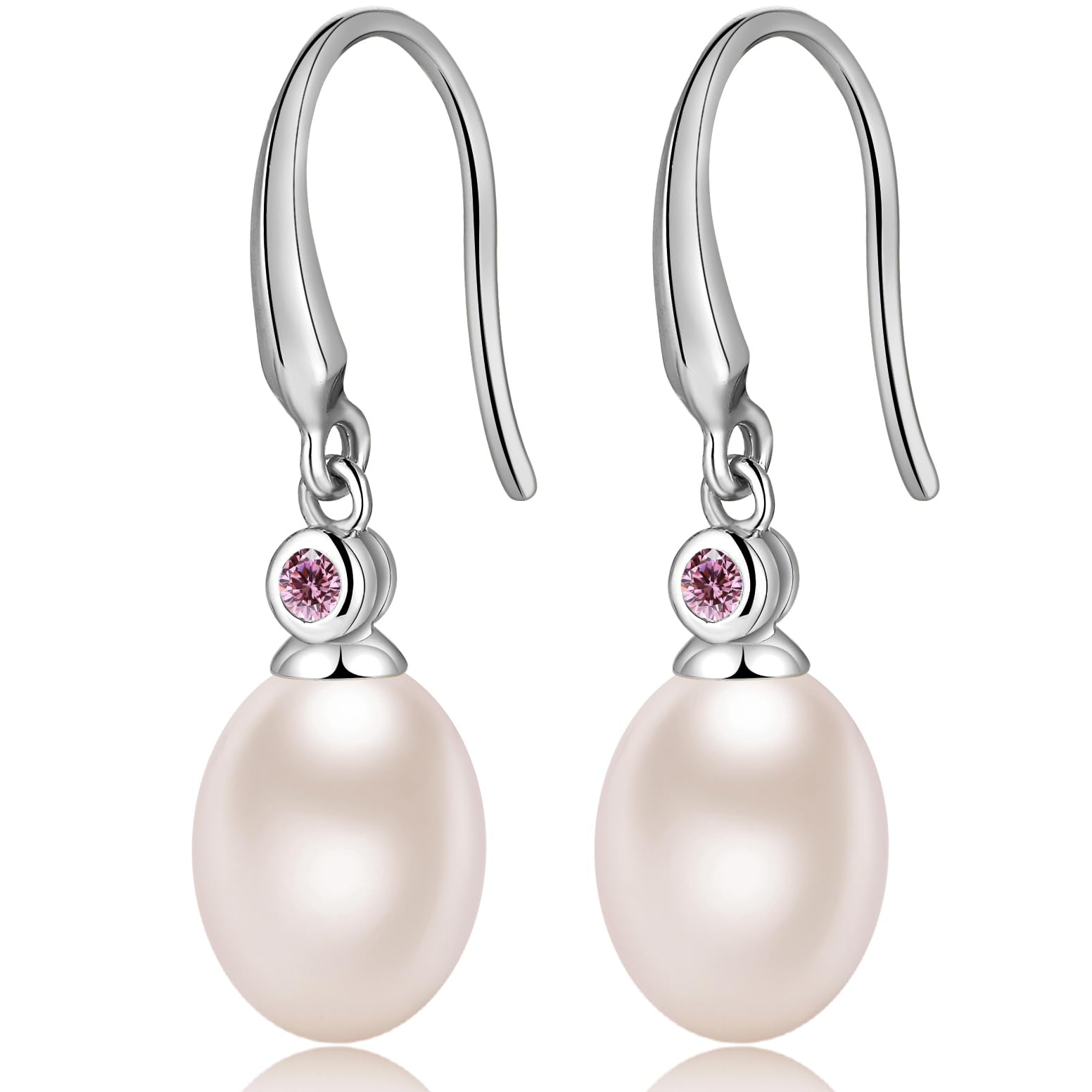 jiamiaoi Perlenohrringe Hängend Silber 925 mit Glänzend Zirkonia,Tränenperlen Ohrringe Hanger Ohrringe Silber Perlen Damen Ohrringe mit Perle Süßwasser 8mm