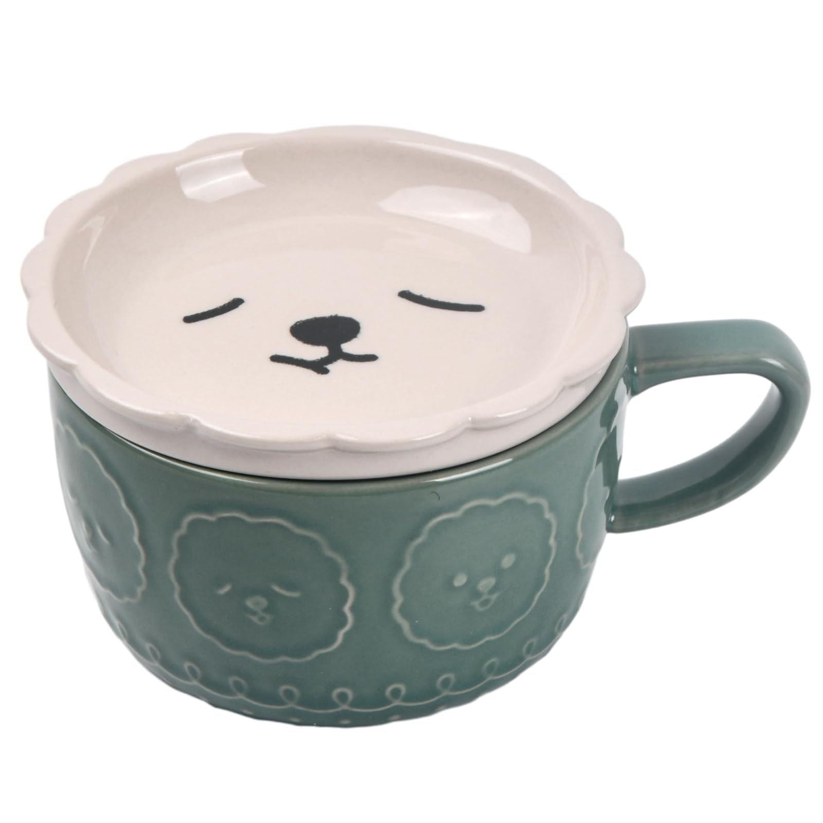 Daelesr Cartoon Ceramic Breakfast Milk Tea Mug, Cat Mug Cute Ceramic Coffee Cup 300ML, Animal Coffee Tea Cup Set with Lid Heatable for Birthday Festivals Gifts Girls Boys Teacher Friend (Sheep)