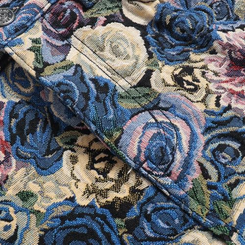 Men’s Floral Tapestry Pants Streetwear Thick Jacquard Pants Stacked Jeans4