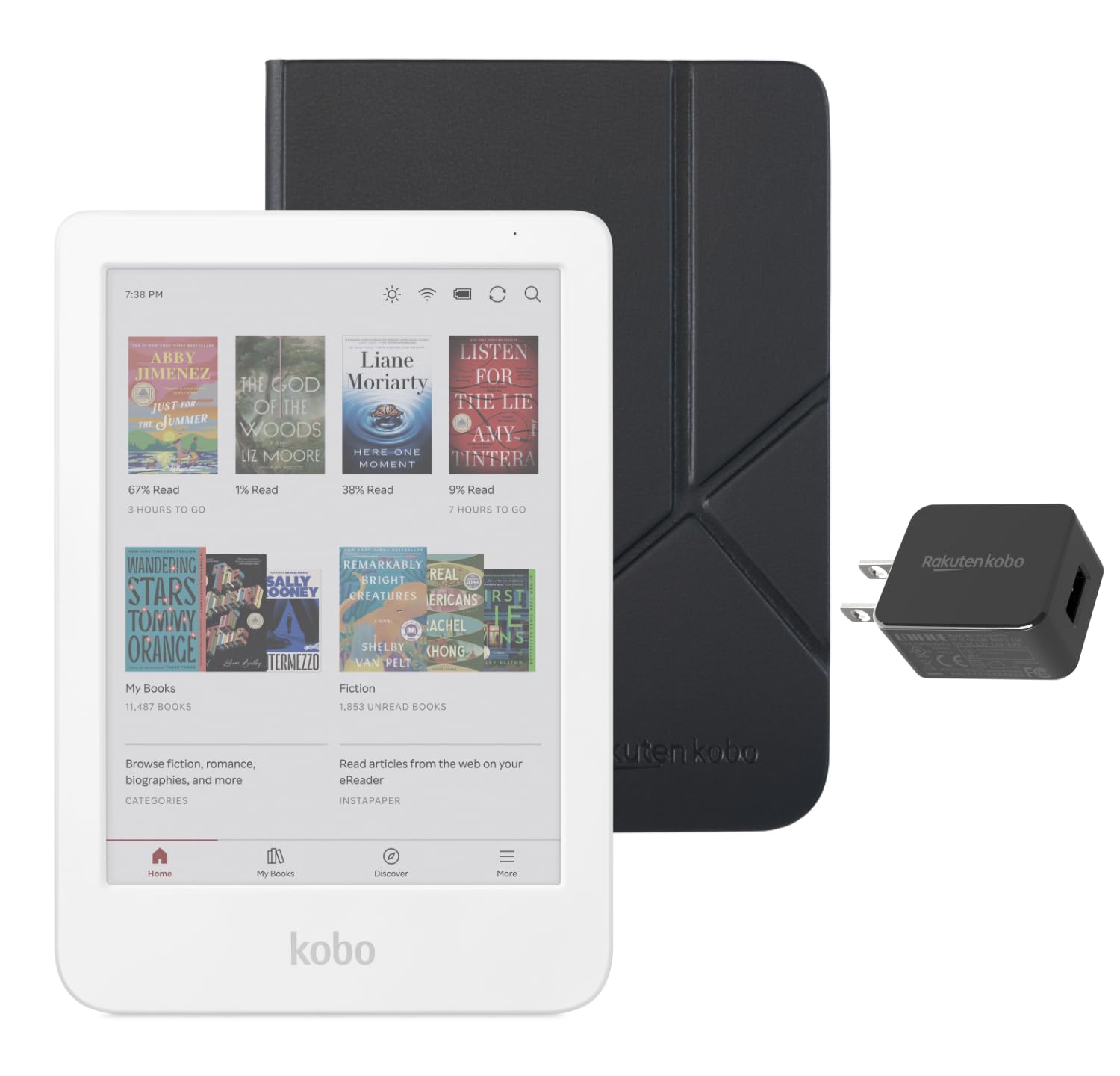 Kobo Clara Colour eReader (White) with Case Bundle (Black SleepCover, Case + AC Bundle)