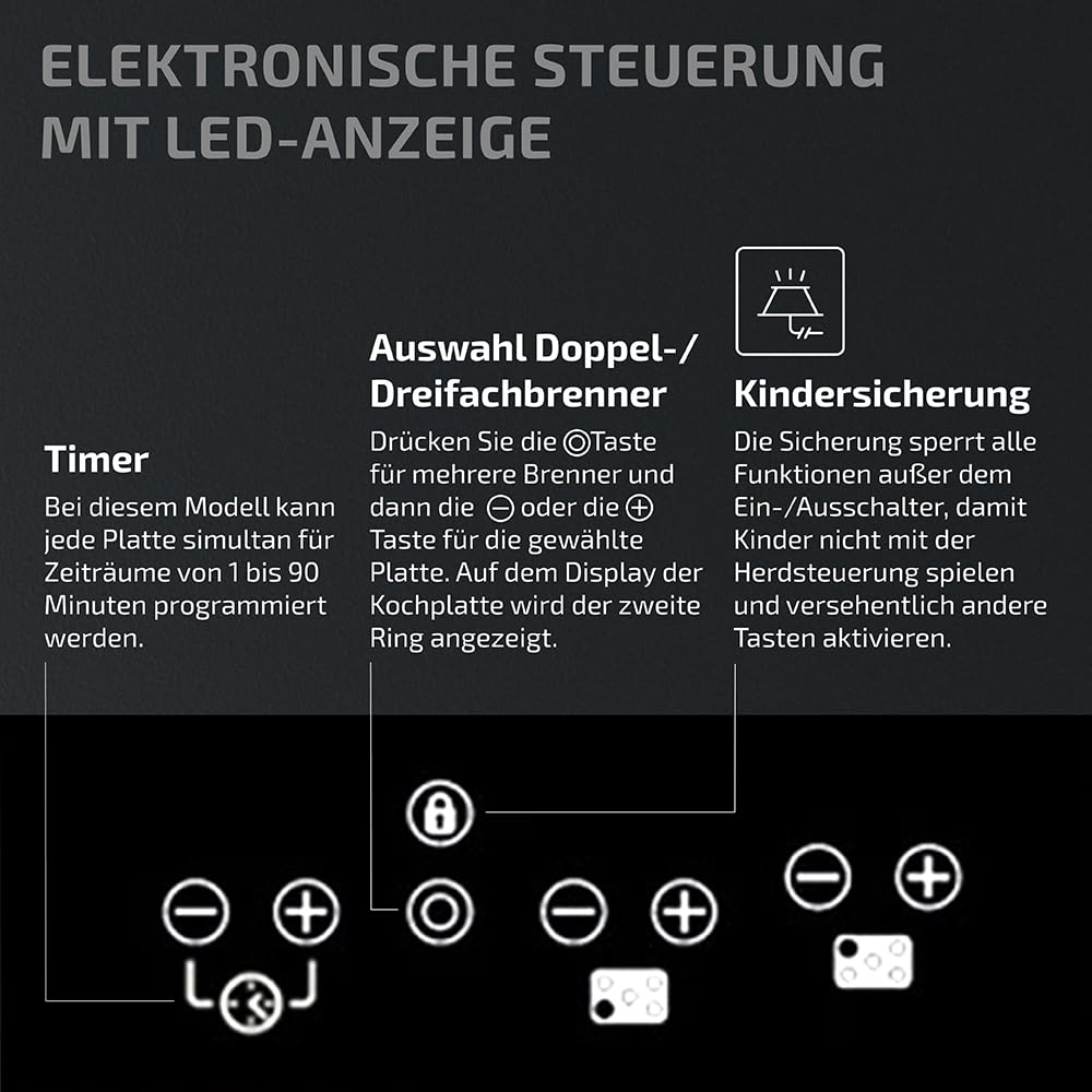TEKA Elektro-Kochfeld mit 5 Kochzonen, modernes Glaskeramikkochfeld mit Ankochautomatik, Sensorbedienung und Kindersicherung, eleganter Facettenschliff – 90 cm