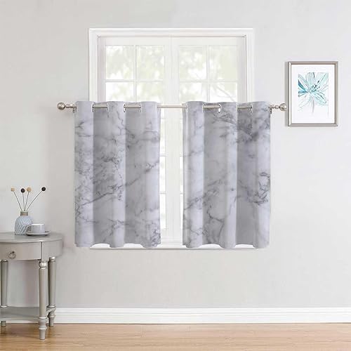 Cortinas De Cocina Modernas - Cortinas de pared cortas con ojales de mármol, cortinas bohemias de 63 pulgadas de ancho por 63 pulgadas de largo, 2