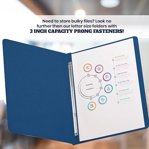 Miniatura 3 de Paquete de 5 carpetas de presentación de cartón prensado de 8.5 x 11 pulgadas, cubierta de fibra azul con cierre de papel de punta de metal para