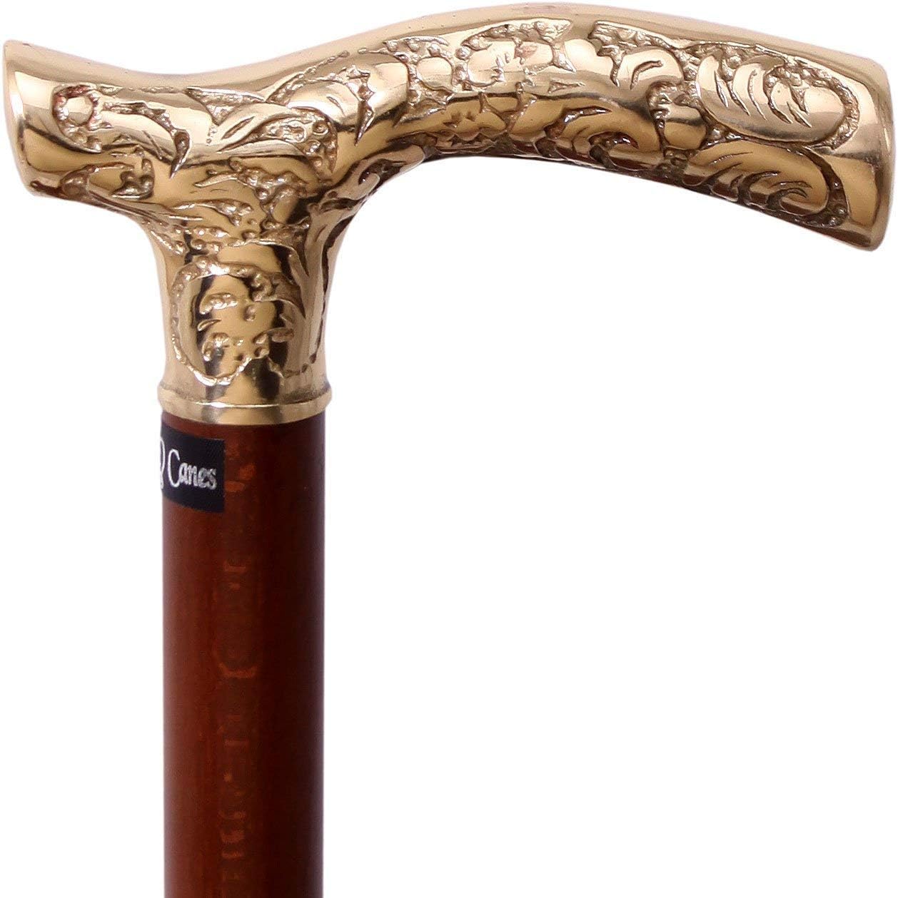 Brass Fritz Style Handle Walking Cane with Brown Beechwood Shaft