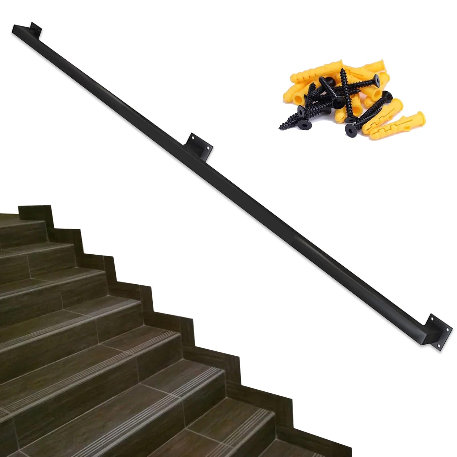 Schmiedeeisernes Treppen-Kit mit Wandhalterungen und Metallschrauben, schwarze Metall-Baluster für Innen- und Außenbereich, 120 cm