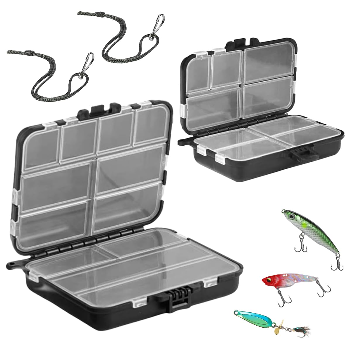 2 Piezas Caja Pesca, Doble Capa Caja de Aparejos, Impermeable Caja de Pesca Plástica para Cebos de Pesca, Almacenamiento de Aparejos y Pesca Al Aire Libre