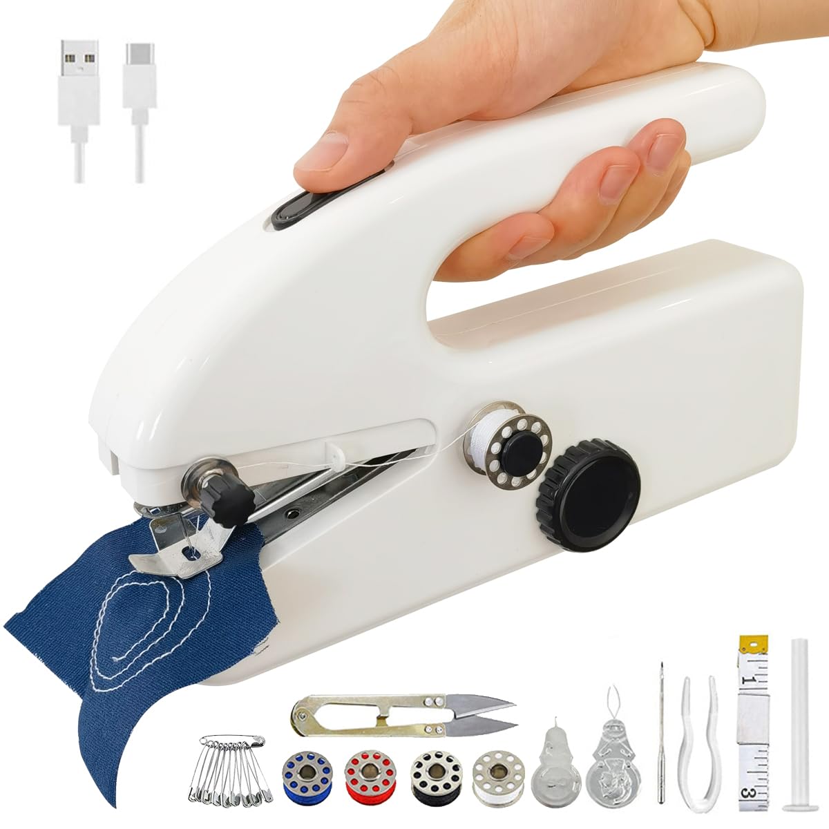 Máquina de coser portátil de mano, máquina de coser a mano para adultos y principiantes, mini máquina de coser, pequeña máquina de coser fácil de usar