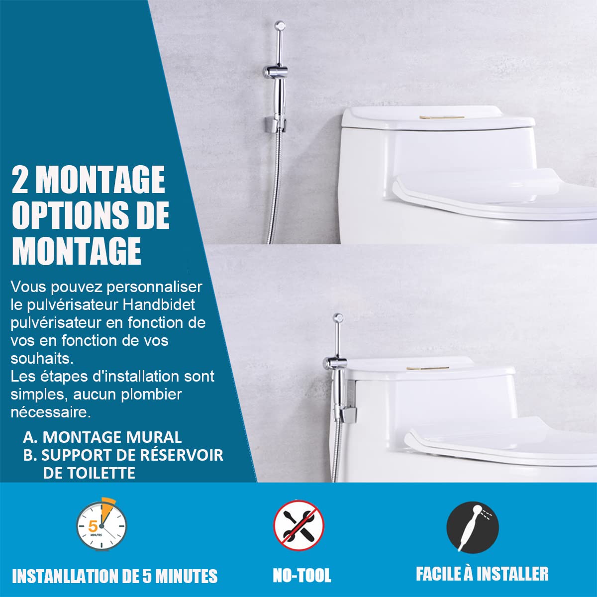 Bidet Toilette Kit Douchette wc Pomme de Douche Pour le Nettoyage de la Salle de Bain, Uvish Pulvérisateur pour L'hygiène Personnelle Quotidienne, Laiton Massif Chromé