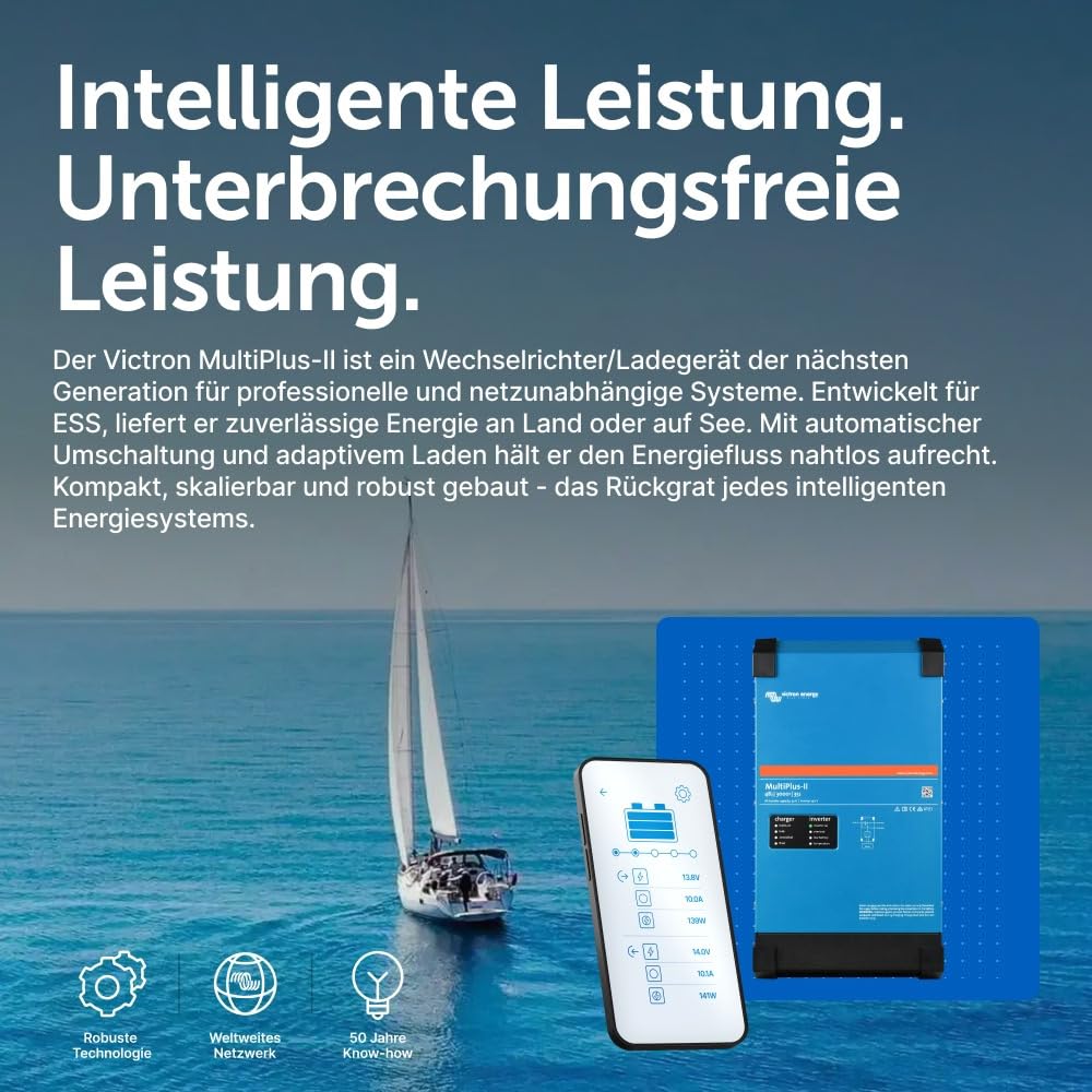 Victron Energy MultiPlus-II Reiner Sinus Wechselrichter 35 Amp Batterie Ladegerät, Spannungswandler, Transferschalter Inverter Charger, 3000VA 48-Volt 230V