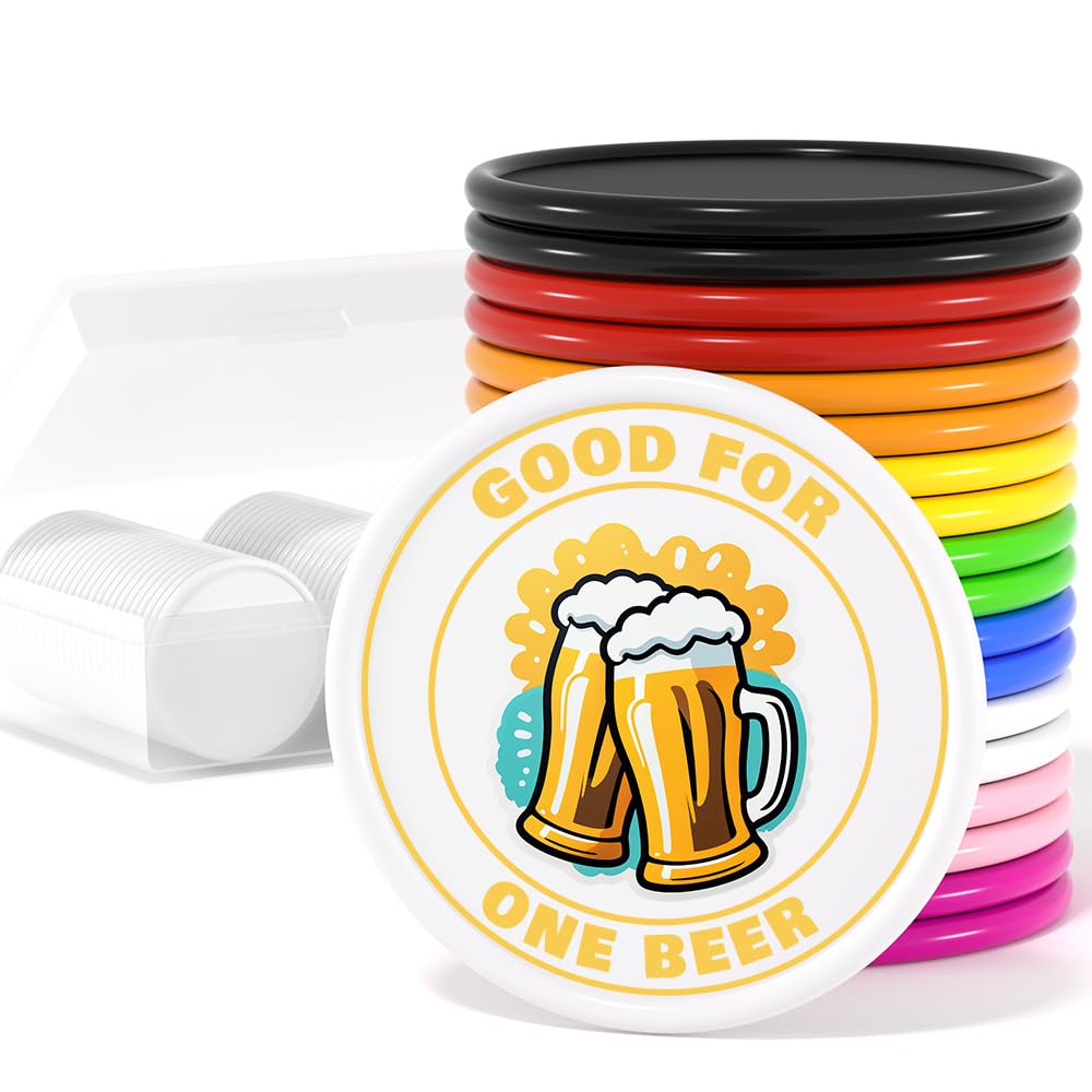 200 Custom Poker Chips, Custom Drink Tokens Personalized Own Logo, Image and Text, Double Sided Full Color Printing Custom Drink Chips for Bar, Business Cards, Company Logo and Promotions (White)