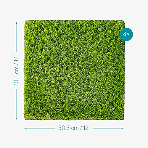 Navaris 4X Kunstrasen Matten quadratisch - je 30,3 x 30,3cm - Kunstrasenteppich Platten Fliesen Balkon Terrasse - künstlicher Deko Rasenteppich