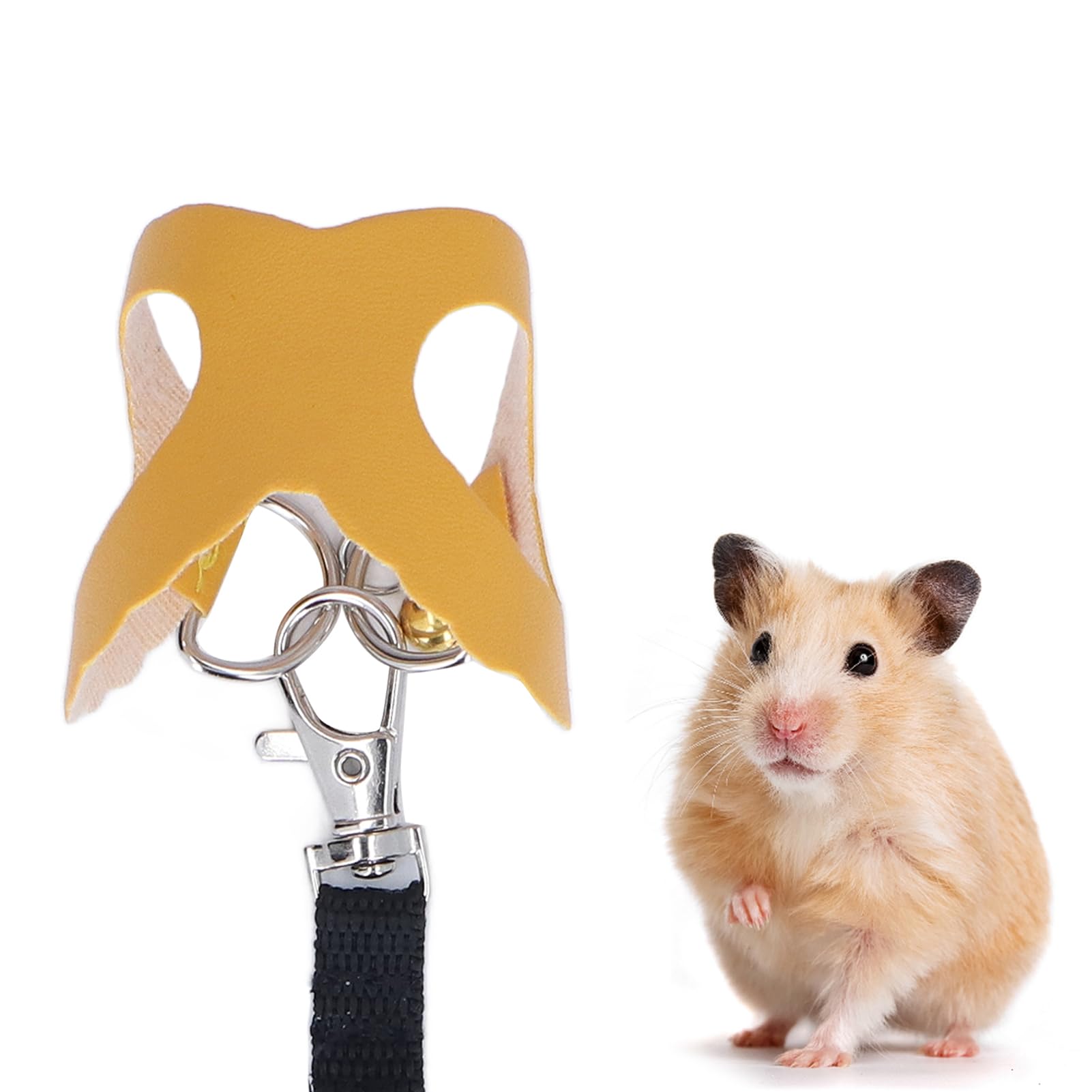 Hamster Harness and Leash Set，Soft Pet Walking Vest with Bell，Easy to Wear Harness Yellow for Outdoor Use，Fit for Small Pet