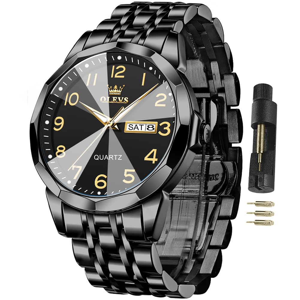 OLEVS Watches for Men Business Dress Diamond Analog Quartz Date Luxury Classic Stainless Steel Waterproof Luminous Two Tone Wristwatch