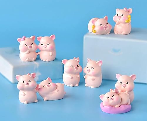 Miniatura 7 de 12 figuras de juguete de cerdito rosa, lindos modelos de cerditos de resina, figuras de cerdo en miniatura, adornos para tartas para manualidades,
