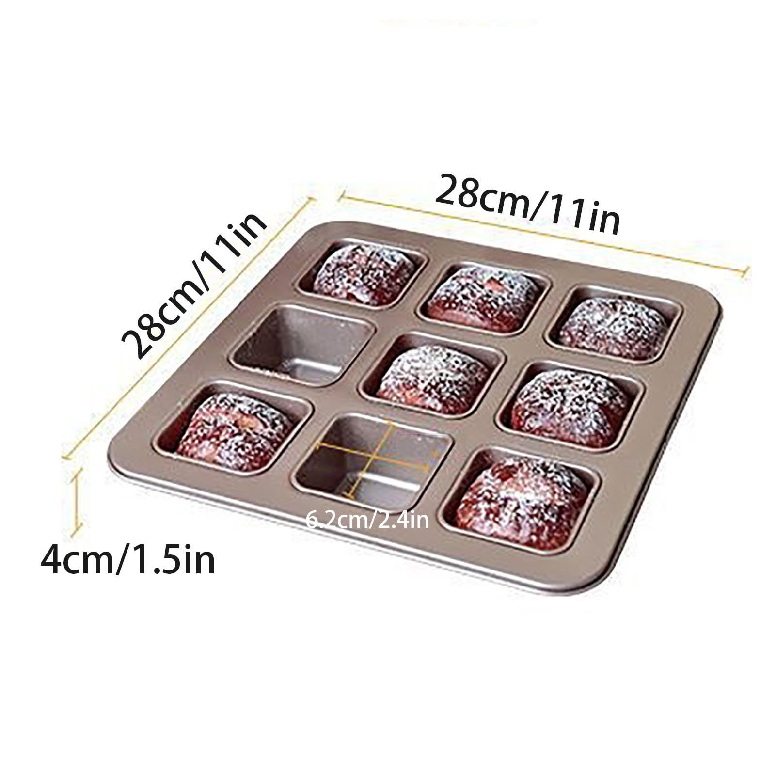 Cuadrado Molde Magdalenas Horno De 9 Cavidades Bandeja Para Hornear Brownie En Casa Moldes Metálicos De Acero Al Carbono Muffin Tray Recipiente Antiadherente(B)