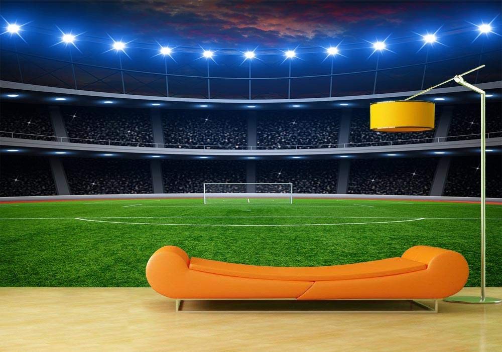 Terrain de football en papier peint panoramique salon pour soirée match